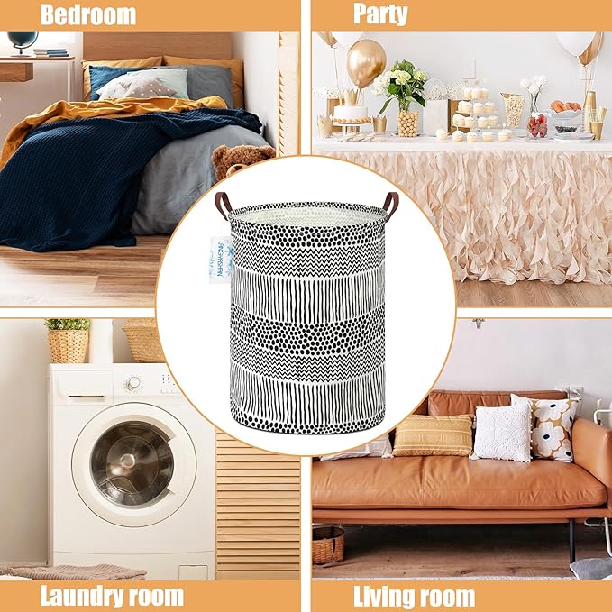 Laundry Basket Canvas Fabric Collapsible Organizer Basket for Storage Bin Toy Bins Gift Baskets Bedroom Clothes Children Nursery Hamper (Black line)
