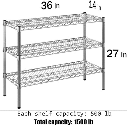 14" Deep x 36" Wide x 27" Height Wire Shelving Kit | 3-Tier | NSF Commercial Storage Rack Unit