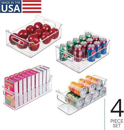 iDesign 50% Recycled Plastic Refrigerator Set, Made in The USA – Versatile Design Ideal for Freezer, Pantry, and Cabinet Organization, Two 5” x 5” x 14” and Two 10” x 5” x 14” Bins, Clear