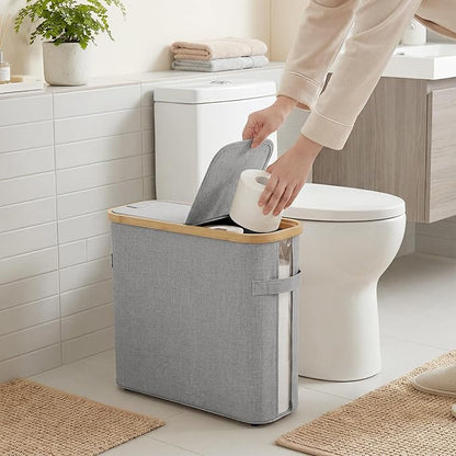 StorageWorks Toilet Paper Storage Baskets with Dual Flip Lids, Toilet Paper Organizer for Bathroom, Toilet Paper Container with Side Pocket, Holds 9 Mega or 12 Regular Rolls, Medium, Grey