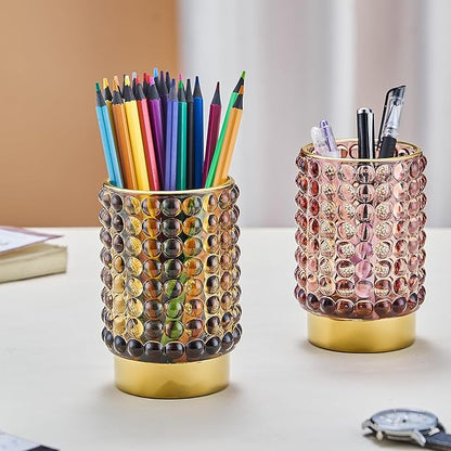 Makeup Brush Holder Organizer,Toothbrush Holders,Desk Pen Pencil Holder,Multifunctional Vintage Glass Brush Cup(A38-8-US/Red/L)