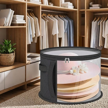 Adorila Clear Hat Storage Bag with Carrying Handles - 16.5" Large Closet Organizer for Baseball Caps, Cowboy Fedoras or Sun Hats (Black)