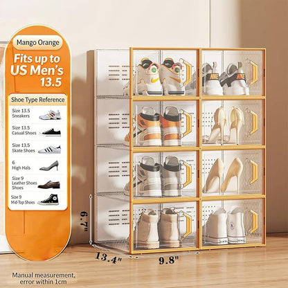 Clear Stackable Foldable Plastic Shoe Storage Boxes, 15 Pack Shoe Rack Shoe Organizer Space‑Saving Shoe Container for Closet Wardrobe Bedroom Entryway