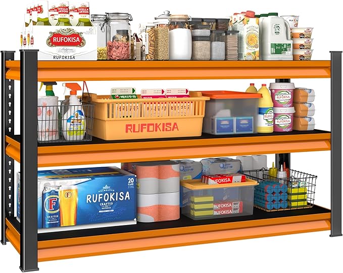 3-Tier Garage Shelving Heavy Duty,48" W Metal Shelving Unit for Garage,1600lbs Load Capacity Utility Rack Shelves & Shelves,48" W x 18" D x 39" H(Orange)