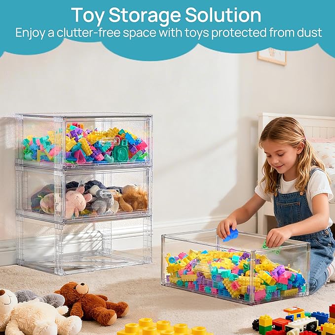 Vtopmart 3 Pack Large Clear Stackable Storage Drawers 27QT, Easily Assemble Plastic Closet Storage Bins, Dust-Proof UnderBed Organizer for Clothing, Sweater Organization