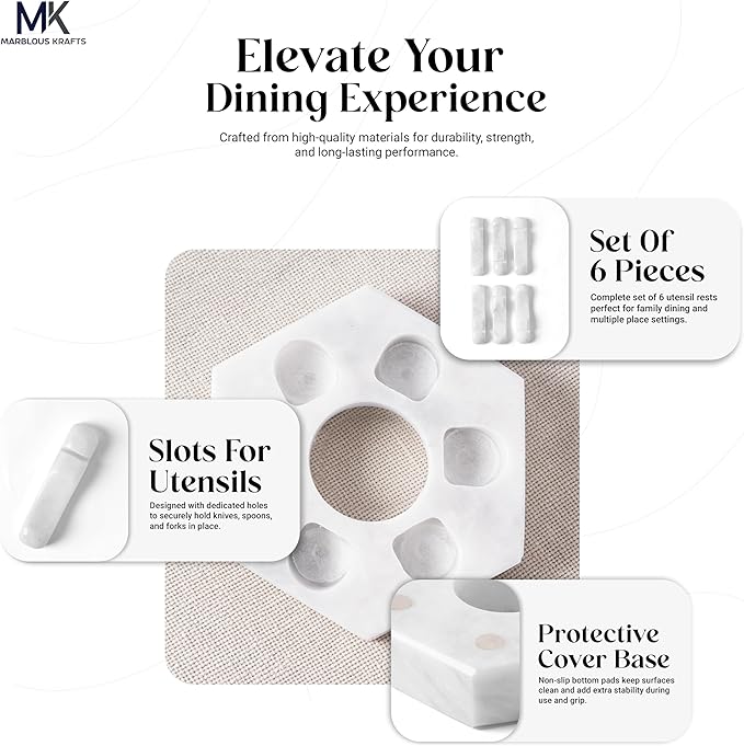 Marble Utensil Rest White Kitchen Counter Spoon Holder for Fork, Knife and Cutlery, Kitchen Utensil Rest for Clean and Organized Counter
