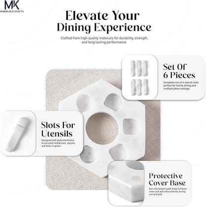 Marble Utensil Rest White Kitchen Counter Spoon Holder for Fork, Knife and Cutlery, Kitchen Utensil Rest for Clean and Organized Counter
