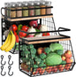 Magnetic Spice Rack for Refrigerator, Fruit, Potato & Onion Storage Bin,Large Capacity Magnetic Shelves for Side of Refrigerator, Kitchen Organizers and Storage Countertop,2 Pack Black