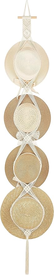 Dahey Macrame Hat Hangers Hat Rack for Wall Cowboy Hat Organizer Hanging Display Hand Weaving Bobo Hat Holder Western Decor for Wide Brim Hats Bowler Fedora Hats, 4 Hat Style