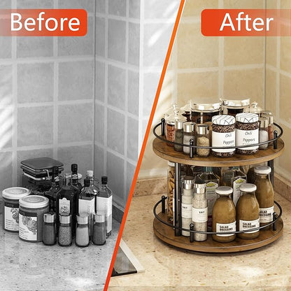 2 Tier Lazy Susan Organizer,2-Tier Spinning Spice Rack with Stable Carousel Base & 4 Height Settings for Cupboard Kitchen Countertop Dining Table Cupboard (Two-Ply(Round))