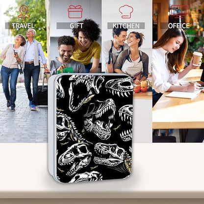 Metal Tin Box Sturdy Metal Storage Box with Lid, Large Container Holder for TCG Cards,Car Keys,Cookies,Tin Containers for Gift,5.0x3.7x1.6 Inch,Exquisite Pattern Design(Fossil Dinosaur)