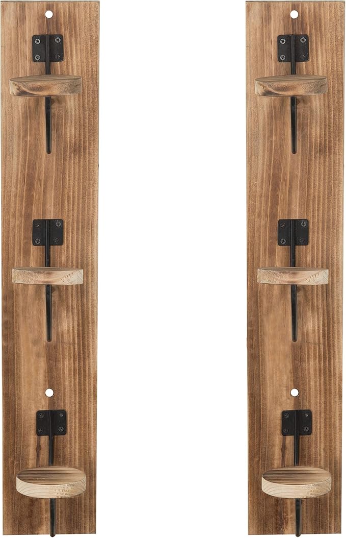 MyGift 2 Pcs Hat Rack Wall Mount, Cowboy Hat Organizer Holder, Coat, Cap Clothes Hanger with Metal Wire and Wood Hooks, Light Burnt