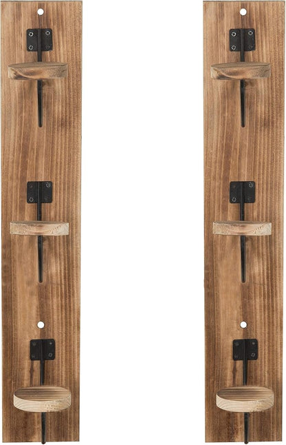 MyGift 2 Pcs Hat Rack Wall Mount, Cowboy Hat Organizer Holder, Coat, Cap Clothes Hanger with Metal Wire and Wood Hooks, Light Burnt