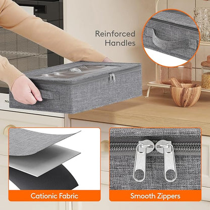 Lifewit Silverware Storage Box, Covered Flatware Organizer with Zipper Lid, 5 Compartment Cutlery Case with Adjustable Divider and Handle, Utensil Container for Spoon Fork Knives, 2 Pack, 27 -43cm