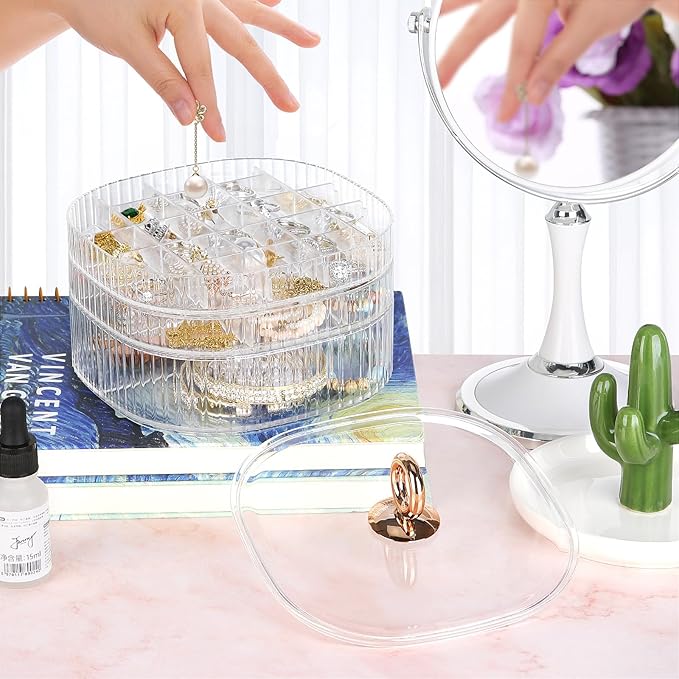 LETURE 3-Layer Acrylic Jewelry Organizer Box for Stud Earrings, Rings, Necklaces, Bracelets, Claw Clip Organizer, Small Bead Storage Containers for Crafts (Clear)