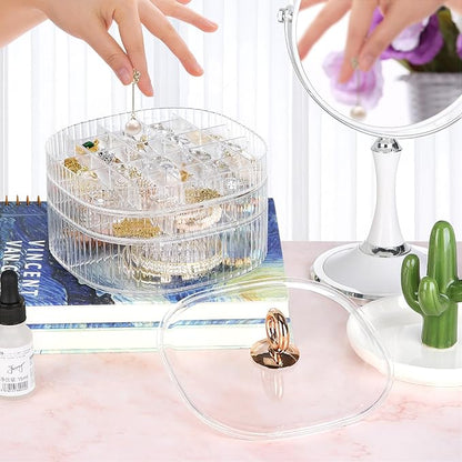 LETURE 3-Layer Acrylic Jewelry Organizer Box for Stud Earrings, Rings, Necklaces, Bracelets, Claw Clip Organizer, Small Bead Storage Containers for Crafts (Clear)