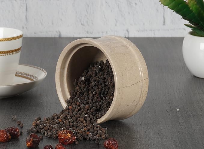 Radicaln Handmade Marble Brown 5” Dual Salt Cellar & Brown Sugar Keeper – 2” Each Herb Jar Salt Dish Kitchen Accesorries – Ideal For Jewelry, Butter, Sugar & Home Décor