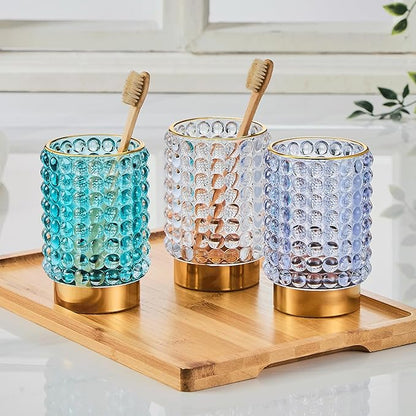 Makeup Brush Holder Organizer,Toothbrush Holders,Desk Pen Pencil Holder,Multifunctional Vintage Glass Brush Cup(A38-10-US/Turquoise/L)