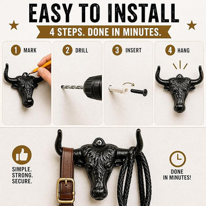 Cowboy Hat Rack Wall Mount 2PC Cowboy Hat Holder Hooks Western Hat Rack Metal Cowboy Hat Hooks Rustic Western Decor Hat Hanger