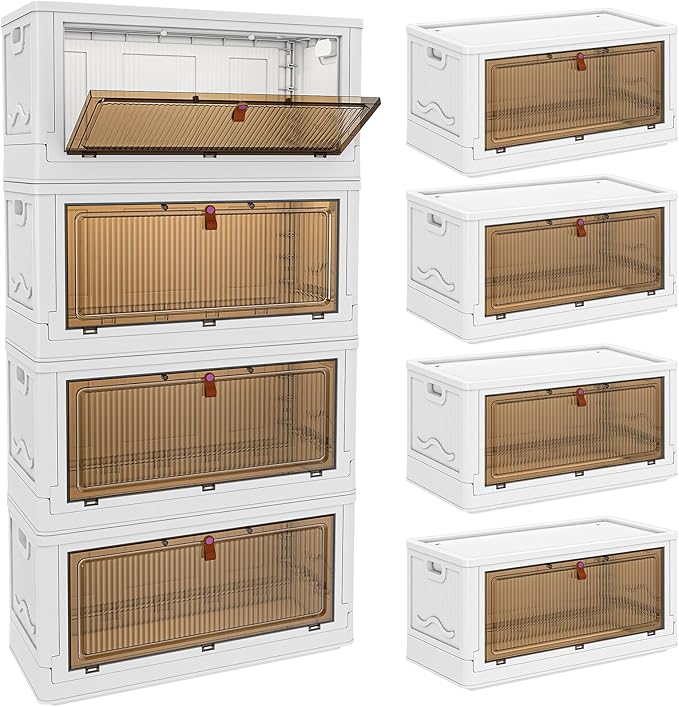 CTSNSLH 4 Tier Plastic Storage Bins with Lids 102QT - Stackable Storage Bins with Wheels, Organizers and Storage, Plastic Storage Cabinet Organization and Storage for Living Room,Office,Dorm
