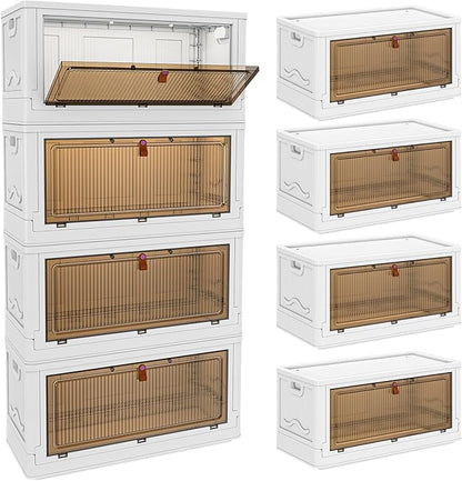 CTSNSLH 4 Tier Plastic Storage Bins with Lids 102QT - Stackable Storage Bins with Wheels, Organizers and Storage, Plastic Storage Cabinet Organization and Storage for Living Room,Office,Dorm