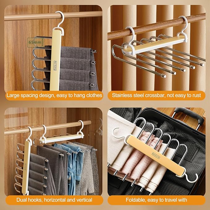 Ergocar Pants Hanger, Space-Saving Metal Wardrobe Storage, Clothes Pants and Hanger, Multi-Function Scarf Storage, 12.4*12.2