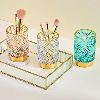 Makeup Brush Holder Organizer,Toothbrush Holders,Desk Pen Pencil Holder,Multifunctional Vintage Glass Brush Cup（A40-10-US）