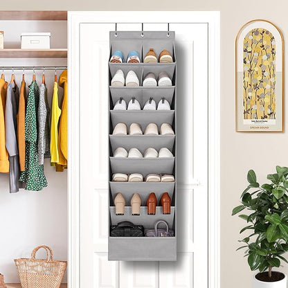 Over Door Organizer with 10 Extra Large Pockets, 23 Pairs Shoes Large Capacity Hanging Storage Organizer for Shoes, Diapers, Dark Grey, 8 Layers, 2-Pack