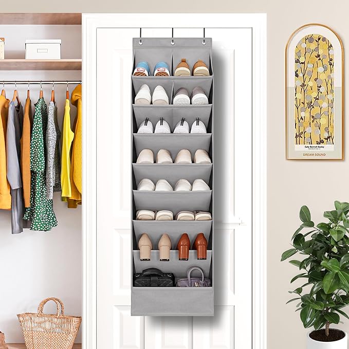 Door Shoe Organizer with 10 Extra Large Pockets, 23 Pairs Shoes Large Capacity Hanging Storage Organizer for Shoes, Diapers, Dark Grey, 8 Layers, 2-Pack