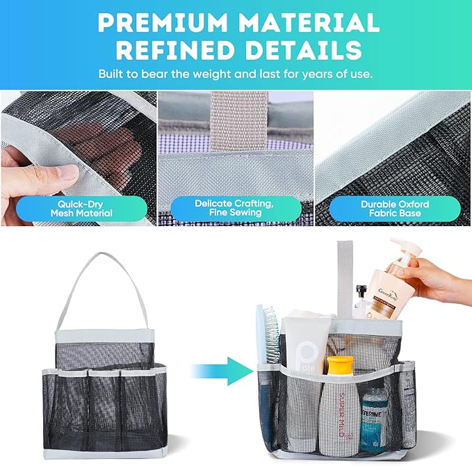 EUDELE 2 Pack Mesh Shower Caddy Portable for College Dorm Room Essentials, Shower Caddy Dorm with 8-Pocket Large Capacity,Shower Bag for Beach,Swimming,Gym