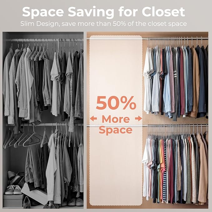 HOUSE DAY Plastic Hangers 20 Pack, Space Saving Clothes Hangers with Built-in Hooks, Durable & Strong Closet Organizers and Storage, Dorm Room Essential, Perfect for Shirts, Coat, Pants, Dress - Grey