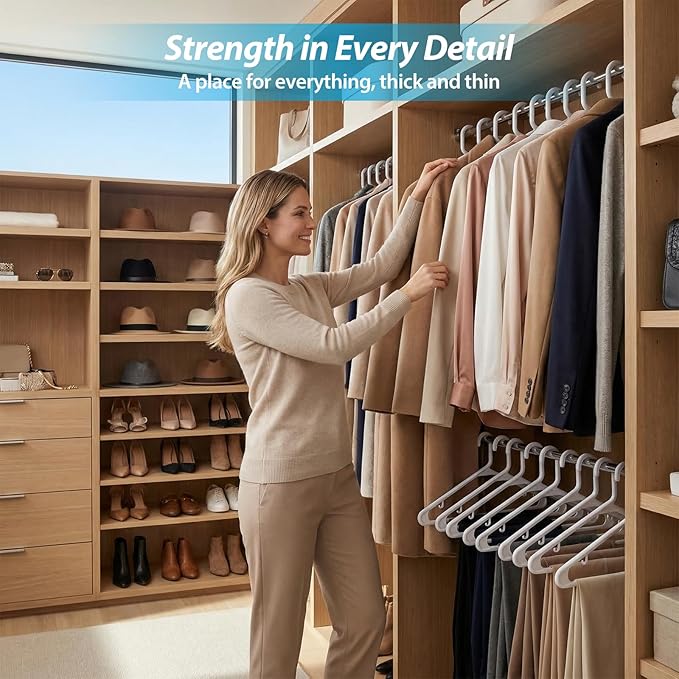 Heavy Duty Plastic Hangers – Super Thick & Reinforced with 20lb Capacity for Coats, Jackets, Pants – Durable Non-Slip Closet Hangers for Heavy Clothing (White, 30 Pack)