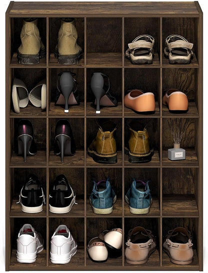 Furinno FANO Shoe Rack, 25-Cube Shoe Organizer, Stackable Shoe Organizer, 11.7 x 24.2 x 31.5, for Closet Entryway, Office, Garage, Amber Pine