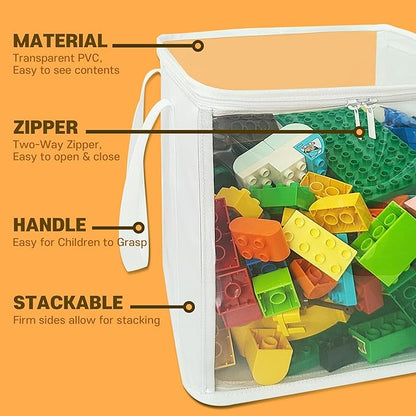 holay 2 Pack Foldable PVC Storage Bins with Transparent Lid & Handles, Large 12-Inch Cube Organizer Boxes for Clothes, Toys & Books (White, Large)