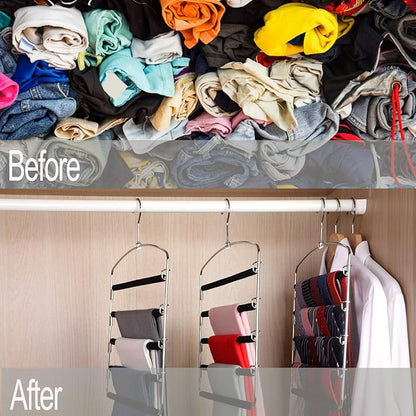 Pants Hangers 5 Layers Metal Slack Magic Hangers Non-Slip Foam Padded Swing Arm Space Saving Hanger Clothes Closet Storage Organizer for Pants Jeans Trousers Skirts Scarf Ties Towels