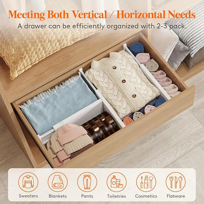 Lifewit 6 Pack 5" High Drawer Dividers 34-56cm/13.5-22" Adjustable Drawer Organizer for Clothes/Utensils, Expandable Drawer Separator in Dresser/Kitchen/Bedroom/Office Organization & Storage White