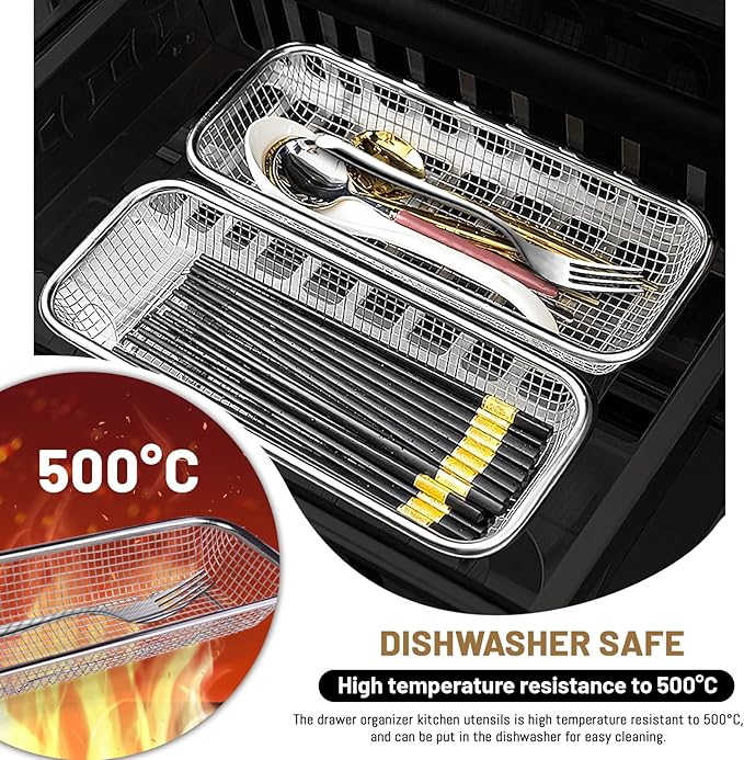 LELE LIFE 4Pcs Silverware Organizer Utensil Organizer, 18/8 Stainless Steel Mesh Kitchen Drawer Organizer, Raised Bottom Flatware Cutlery Organizer in Drawer, Silverware Tray Holder
