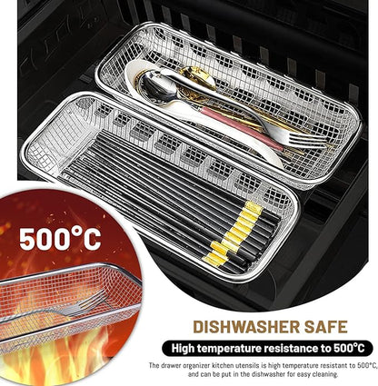 LELE LIFE 4Pcs Silverware Organizer Utensil Organizer, 18/8 Stainless Steel Mesh Kitchen Drawer Organizer, Raised Bottom Flatware Cutlery Organizer in Drawer, Silverware Tray Holder