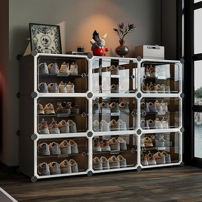 MAGINELS 6-Tier Shoe Rack,Expandable Plastic Shoe Cabinet. Shoe Storage with Door,Entryway, Closets, Hallway, and Bedroom.Accommodates Up to 24 Pairs of Shoes.Grey (3 by 6)