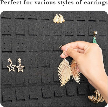 Lolalet Hanging Earring Holder Organizer with 20 Hooks for Women, Earring Organizer Wall Earrings Hanger Pierced Earring Storage, Felt Stud Earring Display, 608 Holes for Earrings - Black, 2 Pack