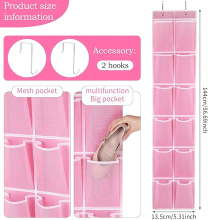 GOMAJI Over the Door 12 Pocket Hanging Shoe Organizer, Pink