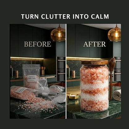Large Bath Salt Container with Scoop | 74 oz Bath Salt Jar with Lid & Scoop | Airtight Glass Canister, Premium Dark Acacia Lid, Bathroom Storage, Sugar & Coffee Canister, Home Storage