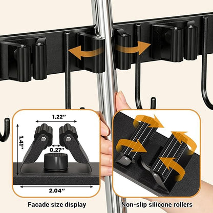 Broom and Mop Organizer Wall Hanging, Broom Holder Wall Mount with Cleaning Supplies Organizer, Broom Hanger Wall Mount with Storage Shelf and Hooks for Laundry Room Garage Kitchen (2 pcs)