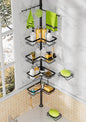 DAOYA Shower Caddy Tension Pole, 4 Adjustable Corner Shower Caddy with 2 Towel Bars & 2 Soap Holders, Expands 25 to 114.2 Inches, Black Stainless Steel for bathroom/Tub/Corner
