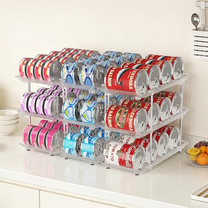 Cat Food Can Organizer, Modular 3-Tier Adjustable Can Organizer for Pantry, Soup Cans and 3oz & 5oz Canned Goods Storage, Clear Can Holder for Pantry and Fridge