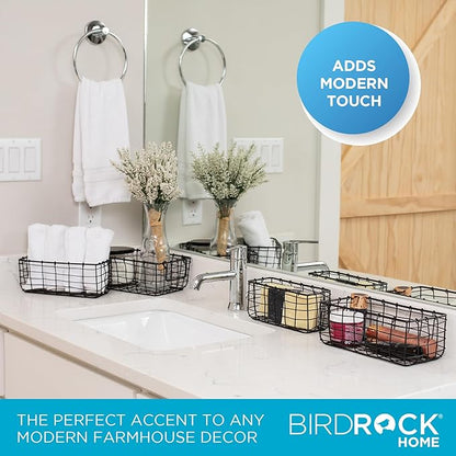 BIRDROCK HOME Wire Storage Basket Set - Iron Baskets for Organizing, Kitchen Pantry Shelves, Rectangle Bins for Bathroom, Closet, Utility, Office, Farmhouse Countertop Organization - Black - 4pc