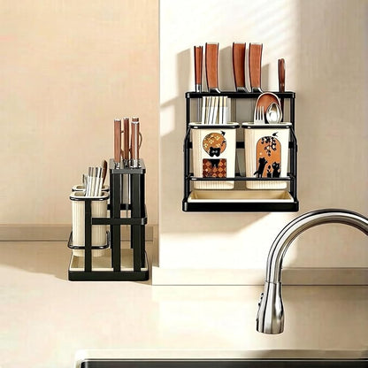 Kitchen Utensil & Knife Holder.Countertop Cutlery Organizer and Drying Caddy, Wall Mountable Utensil Rack for Spoons, Forks & Knives - Smart Kitchen Organization