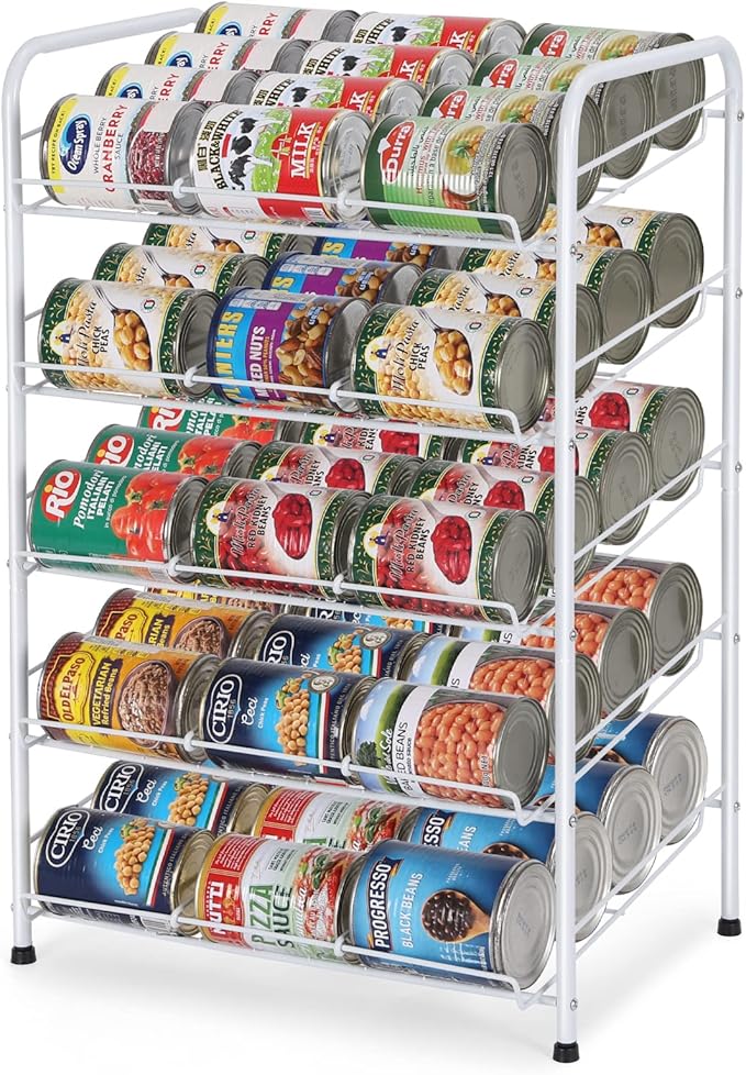 MOOACE Can Rack Organizer, 5 Tier Can Storage Dispenser Holds up to 60 Cans for Pantry Kitchen Cabinet, White