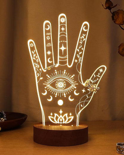 Attivolife Evil Eye LED Ring Holder Stand - Hand-Shaped Acrylic Jewelry Organizer Rack Bracelet & Ring Display for Women Friends Bestie