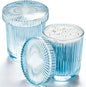 Glass Qtip Dispenser 2 Pack, Clear Bathroom Storage Organizer for Cotton Swabs, Balls, Pads & Floss Picks, Vanity Makeup Essential Accessories (Blue)